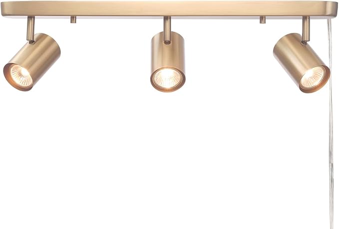 GLOBE Electric 3-Light Plug-in Track Lighting, Matte Brass, Adjustable Heads, 15-Foot Cord, 59469