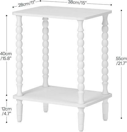 HOOBRO End Table, 2-Tier Small Side Table with Spindle Legs, Nightstand with Storage Shelves, Sofa Side Table, for Small Space, Living Room, Bedroom, White WT189BZ01