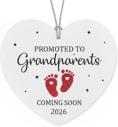 Grandparents Ornament, Baby Coming Soon 2026, Baby Announcement Christmas Ornament for New Parents, Expecting Couple, Promoted to Grandparents Gift, Baby Reveal Keepsake Decor