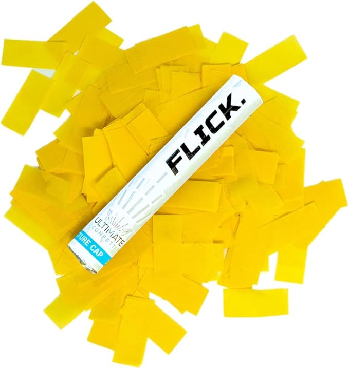 Ultimate Confetti Flick Stick Launcher - Handheld 6" Confetti-Launcher Wand, Flick to Launch Biodegradable Tissue Confetti (Yellow, 8 Confettis Launchers Tubes, 2 Handful of Confeti per Wand, 1.5oz)