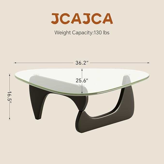 Coffee Table for Living Room Mid Century Modern Center Table with Glass Top, Black/Transparent