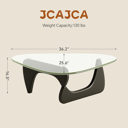 Coffee Table for Living Room Mid Century Modern Center Table with Glass Top and Wood, Transparent/Black