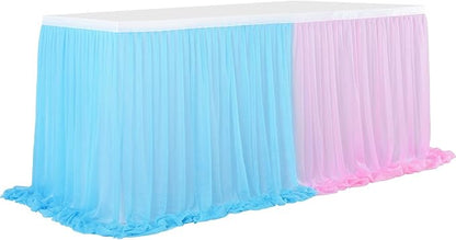 Pink Blue Tulle Table Skirt Gender Reveal Tutu Table Skirts for Baby Shower Girl Boy Birthday Party Cake Dessert Banquet Table Decorations 9ft