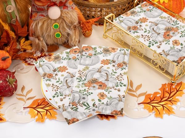 200 PCS Thanksgiving Pumpkin Napkins - 3 Ply Heavy Duty Fall Pumpkin Paper Napkins - Thanksgiving Disposable Hand Towels Napkins for Friendsgiving Table Decor Party Supplies