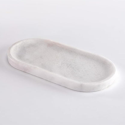 Handcrafted Marble Tray – Bathroom Counter Organizer, Jewelry Tray, Perfume Organizer & Decorative Tray for Vanity Accessories, Coffee Table Decor & Bathroom Countertop (Oval, Mugla White)