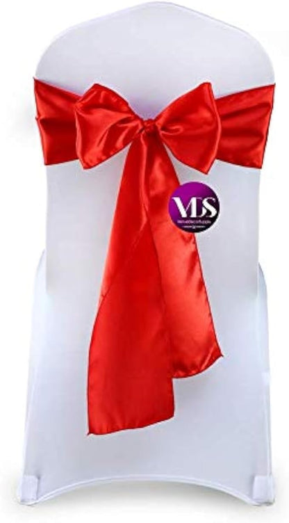 VDS Satin Chair Sashes Chair Cover Back Tie Sateen Bows Ribbon for Wedding Birthday Graduation Engagement Ceremony Event Party Banquet Venue Hotel All Dining Chair Decoration (50PC) (Red)