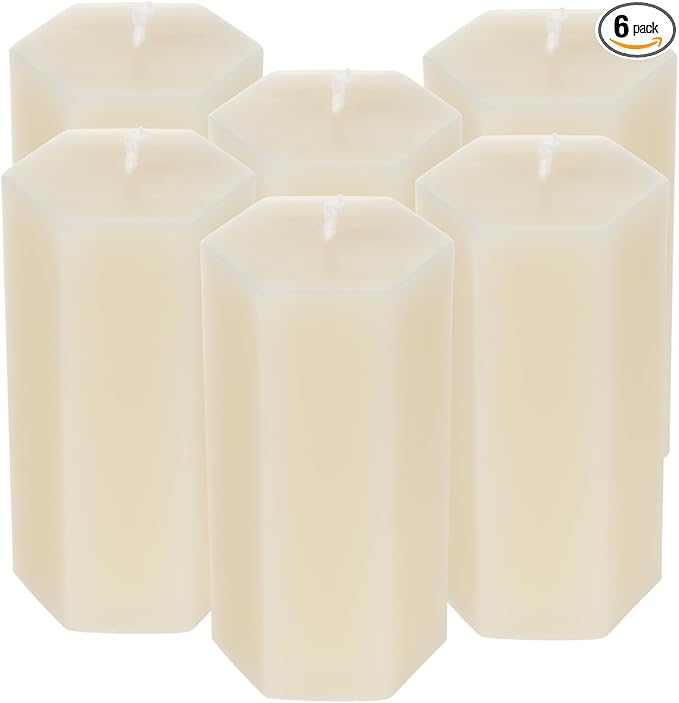6PCS Hexagon Beeswax Pillar Candles,Large Handmade Pure Beeswax Candle,Unscented Smokeless，2 * 4",18H, White