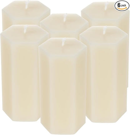 6PCS Hexagon Beeswax Pillar Candles,Large Handmade Pure Beeswax Candle,Unscented Smokeless，2 * 4",18H, White