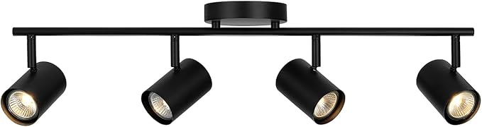 GLOBE Electric 64000119 4-Light Plug-in Track Lighting, Matte Black Finish, Adjustable Heads, Wall or Ceiling Mount, Modern Industrial Design