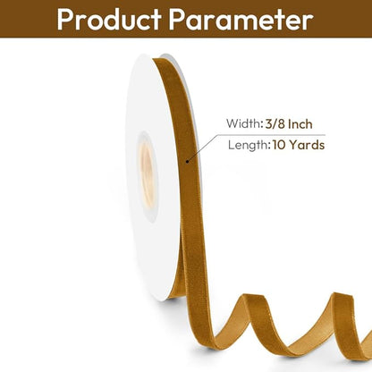 3/8" Wide Velvet Ribbon, 10 Yards - Brown Velvet Ribbon on Spool for Crafts, Gift Wrapping, DIY, Hair Bows, Wedding Invitations, Parties, Valentine's Day, and Christmas