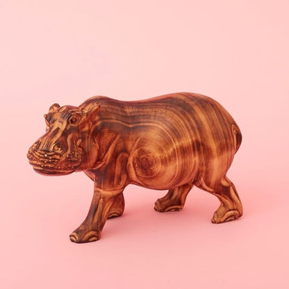 Large Wood Animal Sculptures, Giraffe, Hippo, Rhino, Lion, Elephant, Statues, Figurines, Home Decor Accents, Living Room, Office, Desk, Coffee Table, Book Shelf, Hand Carved, African, Brown
