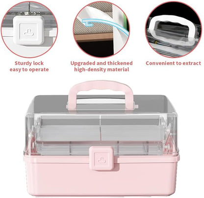 12.9in Three-Layer Multipurpose Storage Box with Handle Portable Tackle Box Folding Art & Craft Case Sewing Supplies Organizer for Makeup, Medicine, Nail, Hair Accessories (White)