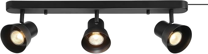GLOBE Electric 64000115 22" 3-Light Plug-in Track Lighting, Matte Black, Adjustable Pivoting Heads, 15-Foot Cord, in-Line on/Off Rocker Switch, Modern Ceiling Light Fixture for Apartments or Renters