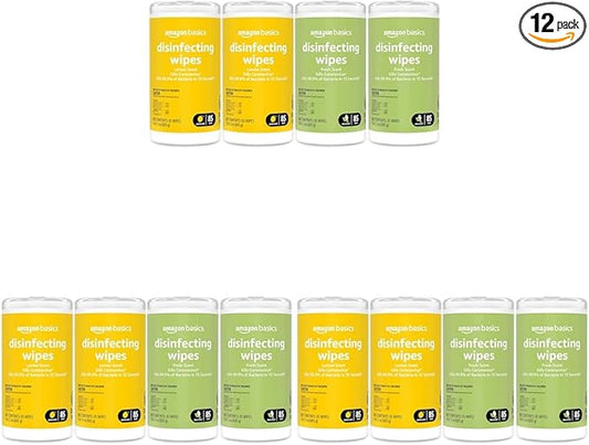 Amazon Basics Disinfecting Wipes, Lemon & Fresh Scent, Sanitizes/Cleans/Disinfects/Deodorizes, 1020 Count (12 Packs of 85)