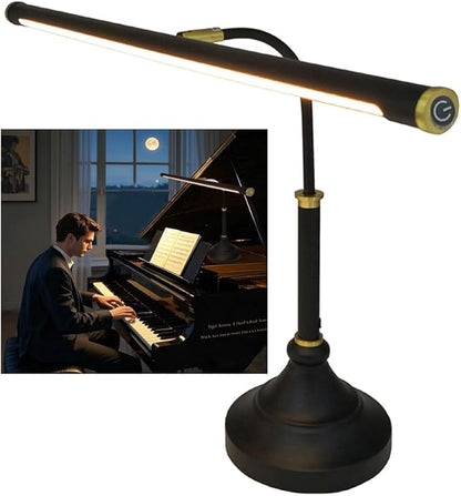 HomeFocus - Piano Light,LED Piano Lamp,Music Lamp,Eye-Caring,Stepless Dimming,Touch Dimmable Reading Light,Reading Lamp for Home Office,Adjustable Height,Multi-Functional Desk lamp,Metal,Black+Gold.
