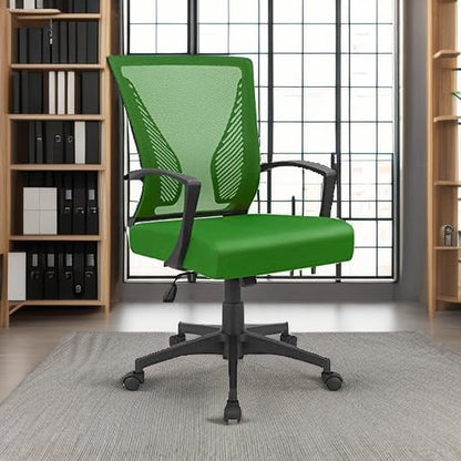 Furmax Office Chair Ergonomic Computer Desk Mesh Chair Mid Back Swivel Lumbar Support with Armrest (1, Green)