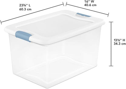 Sterilite 24-Pack Latching Box, Under Bed Storage Bins with Lids, Clear Plastic, 64 Quart - Heavy-Duty Organizing Containers for Closet, Bathroom, and Office