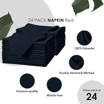 Navy Blue Cloth Napkins Bulk (Pack of 24) - 100% Polyester Dinner Linen Napkins Cloth Washable & Reusable - Durable with Hemmed Edges - Ideal for Parties and Weddings (17x17 Inches)