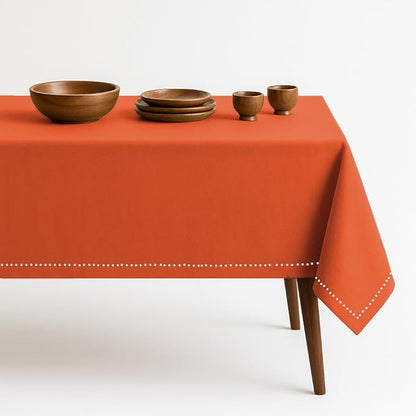 Orange Cotton Tablecloth, Table Cloth 52x70 Inch, Fits 4-6 Seats, Durable, Washable, Wrinkle Resistant, Rectangle Table Cover for Dining, Thanksgiving, Fall Gatherings, Rustic Decor