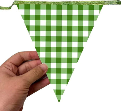Glitter Green Party Pennant Banner Flag Green Buffalo Plaid Hanging Paper Triangle Bunting for Birthday Baby Shower Christmas Holiday Wedding Bridal Shower St Patrick's Day Party Decorations Supplies