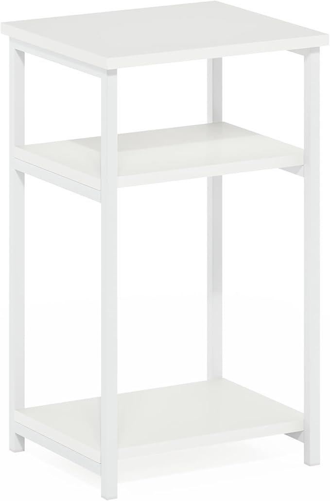 Furinno JUST Side Table, 3-Tier Metal Frame Modern End Table with Open Shelf, Night Stand, Bedside Table, for Living Room, Bedroom, White