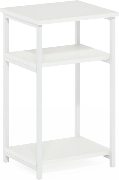 Furinno JUST Side Table, 3-Tier Metal Frame Modern End Table with Open Shelf, Night Stand, Bedside Table, for Living Room, Bedroom, White
