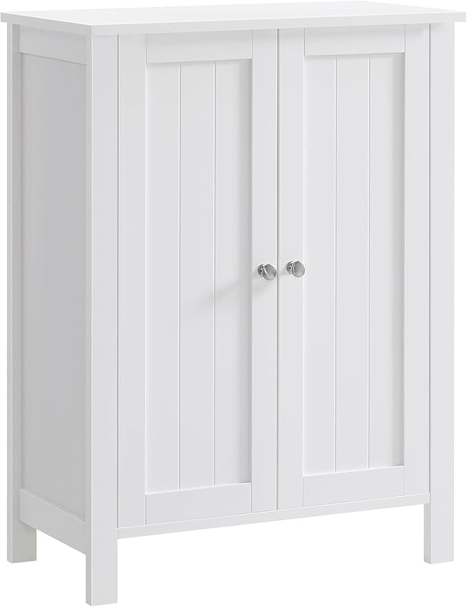 VASAGLE Floor Storage Cabinet, Freestanding Storage Unit with 2 Adjustable Shelves, for Bathroom Living Room Dining Kitchen, 11.8 x 23.6 x 31.5 Inches, Cloud White UBCB60WV1