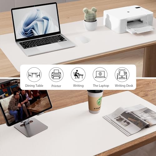 Aothia Faux Leather Desk Mat - Non-Slip PU Leather Desk Blotter, Waterproof Writing Surface, Large Desk Pad for Office & Home (Off-White, 55" x 24")