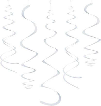White Party Hanging Swirl Decorations Plastic Streamer for Ceiling, Pack of 28