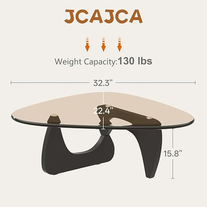 Coffee Table for Living Room Mid Century Modern Center Small Table with Glass Top and Wood, Black Brown(32 Inch)