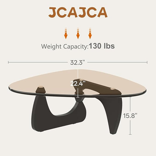 Coffee Table for Living Room Mid Century Modern Center Small Table with Glass Top and Wood, Black Brown(32 Inch)