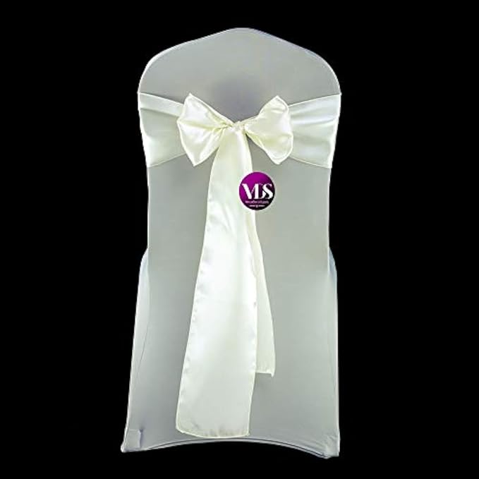 VDS Satin Chair Sashes Chair Cover Back Tie Sateen Bows Ribbon for Wedding Birthday Graduation Engagement Ceremony Event Party Banquet Venue Hotel All Dining Chair Decoration (50PC) (Ivory)