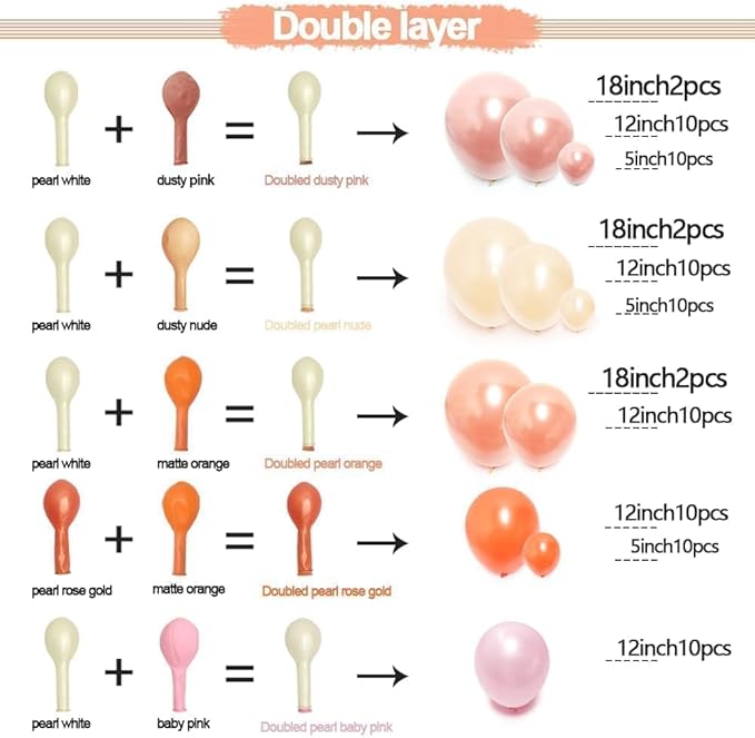 Pink Orange Balloons Double Stuffed Pearl Balloon Arch Latex Rose Light Pink Nude Balloon Garland for Birthday Thanksgiving Baby Shower Wedding Bridal Shower Fall Party Home Decoration