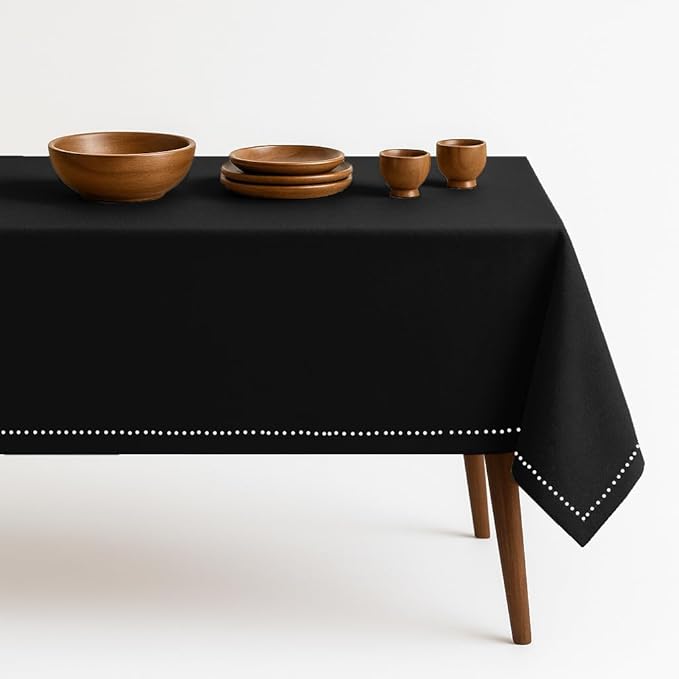 Black Cotton Table Cloth, 60x86 Inch, Fits 6-8 Seats, Soft, Durable, Washable, Wrinkle Resistant, Rectangle Tablecloth for Dining, Formal Dinner, Party Decor, Events, All Seasons