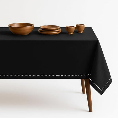Black Cotton Table Cloth, 60x86 Inch, Fits 6-8 Seats, Soft, Durable, Washable, Wrinkle Resistant, Rectangle Tablecloth for Dining, Formal Dinner, Party Decor, Events, All Seasons