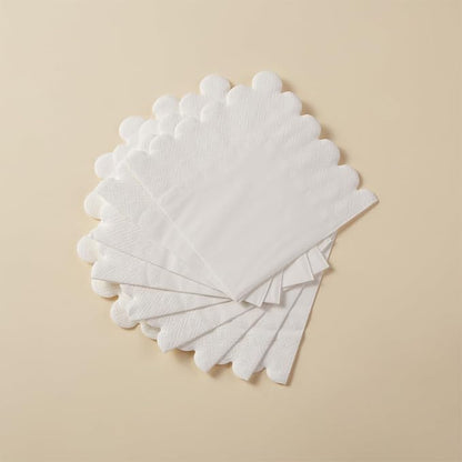 200 Pack Cocktail Napkin 2-Ply Scalloped Edged Dessert Napkins Folded 5 x 5 Inches Disposable Napkins for Dinner Wedding Birthday Party Bridal Anniversary Reception Event (White)