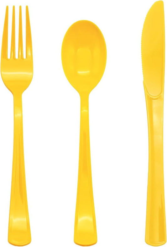 150 Pack Yellow Plastic Silverware, Yellow Utensils Include 50 Plastic Forks 50 Spoons 50 Knives for Birthday Party, Wedding, Picnic
