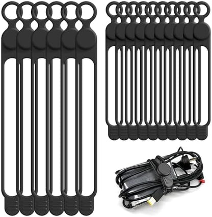 Silicone Cable Ties, Cord Organizer Cable Management,2Sizes-Black