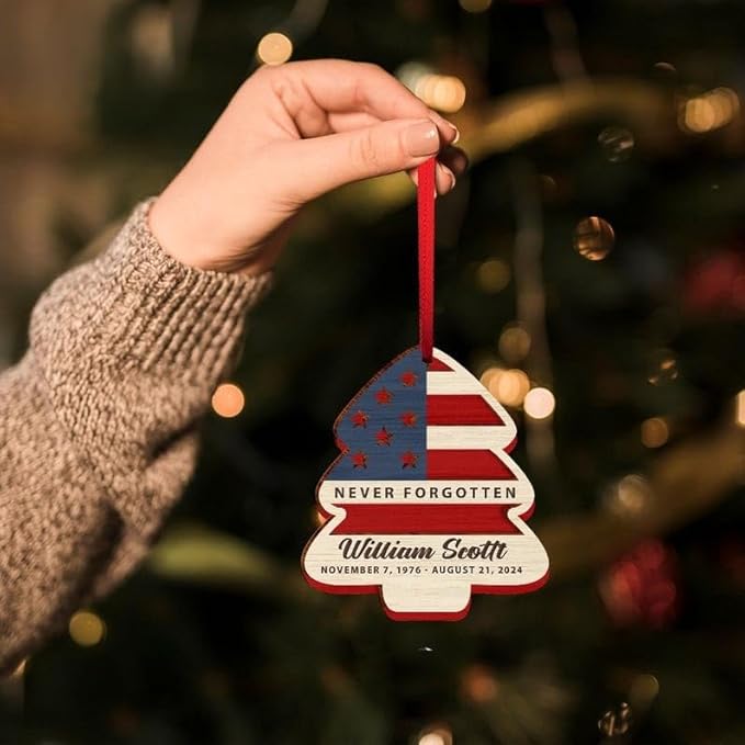Custom Military Christmas Ornaments, Personalized Patriotic Christmas Tree Decorations, American Flag Ornament, Holiday Xmas Gifts for Veterans, Soldiers
