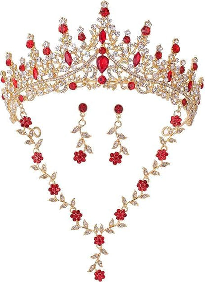 Kamirola Tiaras and Crowns for Women,Tiaras Earrings Necklace, Crystal Bridal Jewelry Set (TR48)
