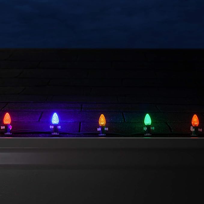 Wintergreen Lighting 50 ft C7 OptiCore LED Multicolor Outdoor Christmas Lights - Commercial Grade for Party, Patio, Bedroom - Green Wire (50 Lights)