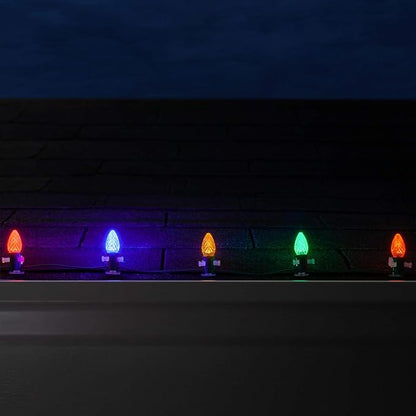 Wintergreen Lighting 50 ft C7 OptiCore LED Multicolor Outdoor Christmas Lights - Commercial Grade for Party, Patio, Bedroom - Green Wire (50 Lights)