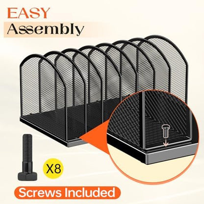 Gawerk 7-Section Metal Upright File Sorter Organizer, Office Small Letter Sorter Desktop File Organizer Metal Mesh Iron Sole, Black