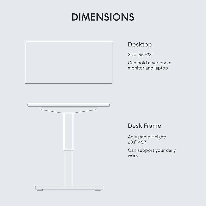 FLEXISPOT EN1 One-Piece Standing Desk with 1-Inch Thick Desktop, 55"x28" Electric Height Adjustable Desk for Home Office & Multi-Device Workstations, White