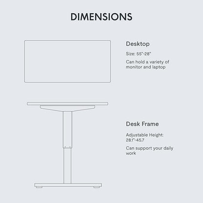 FLEXISPOT EN1 One-Piece Standing Desk with 1-Inch Thick Desktop, 55"x28" Electric Height Adjustable Desk for Home Office & Multi-Device Workstations, White