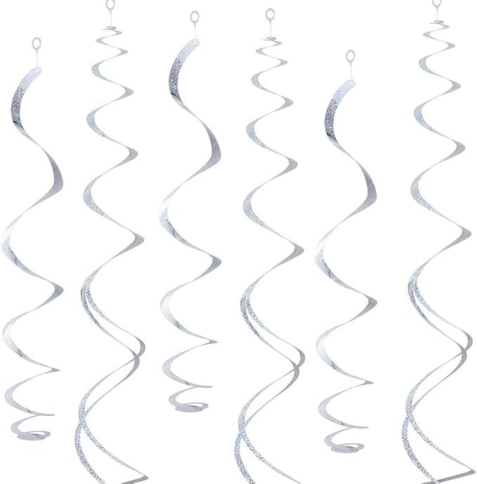 30 pcs Silver Hanging Swirls Decorations Swirl Party Decorations Plastic Party Streamer for Ceiling, 26"