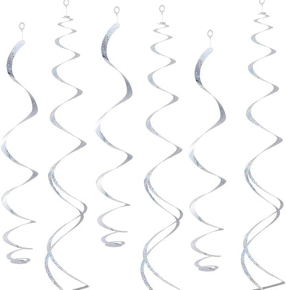 30 pcs Silver Hanging Swirls Decorations Swirl Party Decorations Plastic Party Streamer for Ceiling, 26"