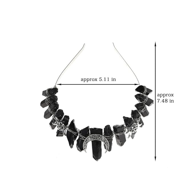 Black Natural Quartz Tiara Headband, Rhinestone Crown Headwear Halloween Masquerade Party Headpiece for Women Girls