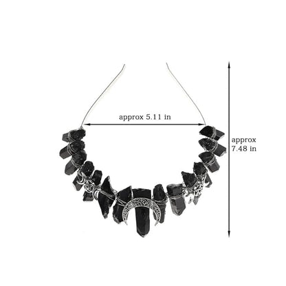 Black Natural Quartz Tiara Headband, Rhinestone Crown Headwear Halloween Masquerade Party Headpiece for Women Girls
