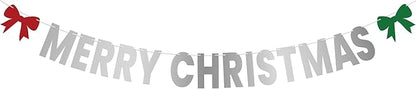 KatchOn, Merry Christmas Banner Indoor - Large 10 Feet | Fireplace Banner for Christmas Decorations Indoor | Silver Garland for Xmas Decorations | Xmas Party Decorations